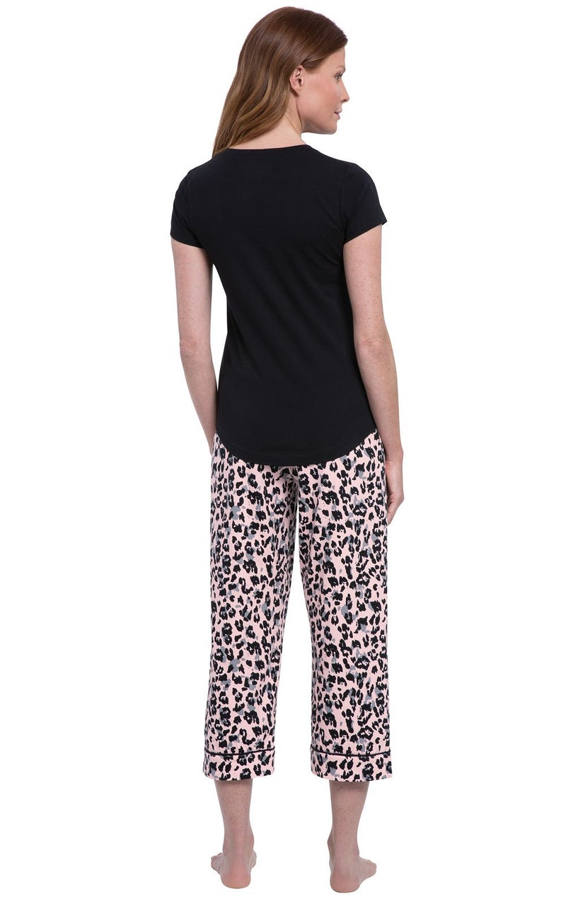 PajamaGram Pajamas for Women Cotton - Womens Capri Pajama Sets, Black, M, 8-10 - Image 2